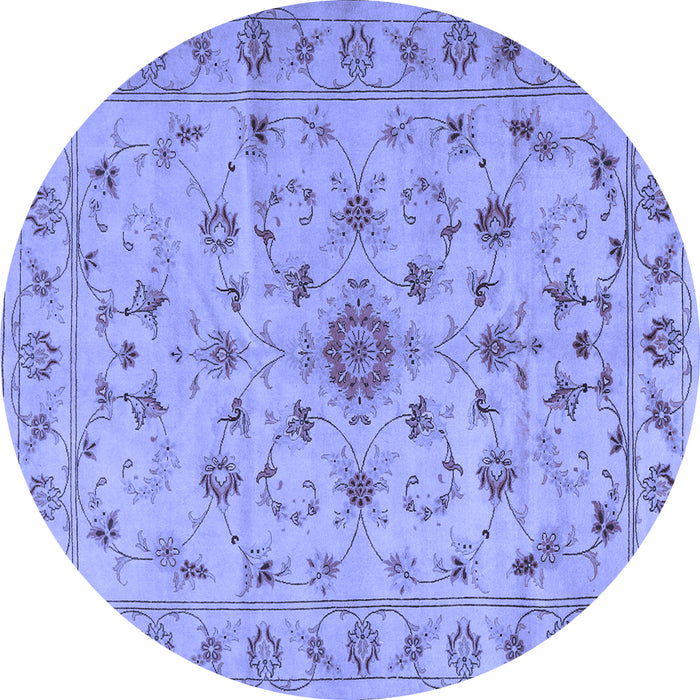 Round Machine Washable Persian Blue Traditional Rug, wshtr2189blu