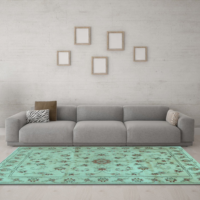 Machine Washable Persian Light Blue Traditional Rug in a Living Room, wshtr2189lblu
