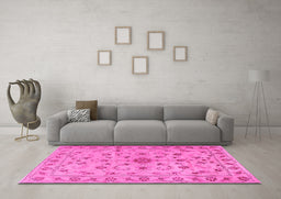 Machine Washable Persian Pink Traditional Rug in a Living Room, wshtr2189pnk