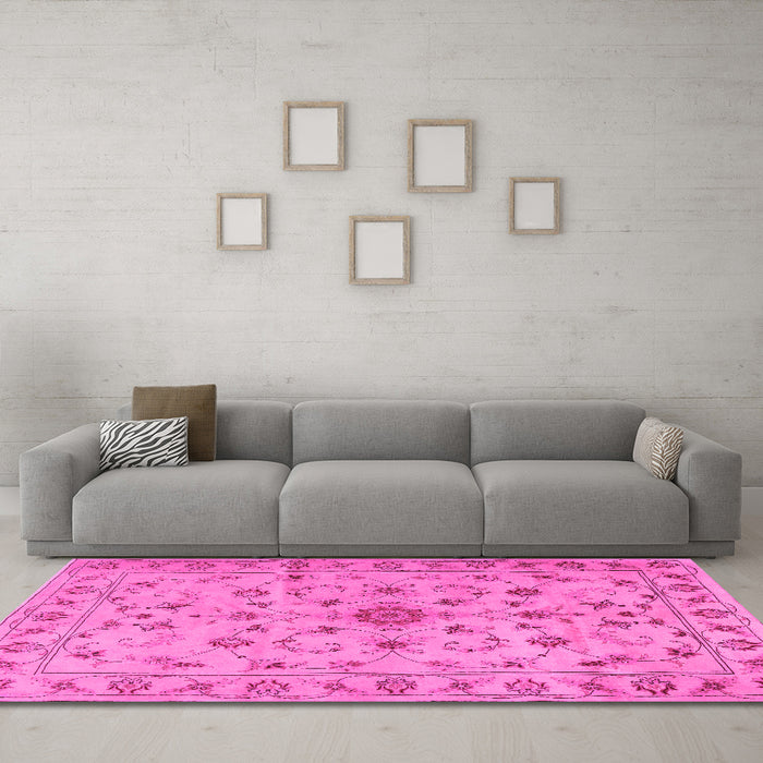 Machine Washable Persian Pink Traditional Rug in a Living Room, wshtr2189pnk