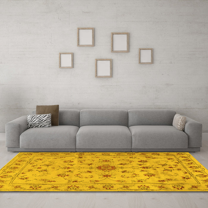 Machine Washable Persian Yellow Traditional Rug in a Living Room, wshtr2189yw