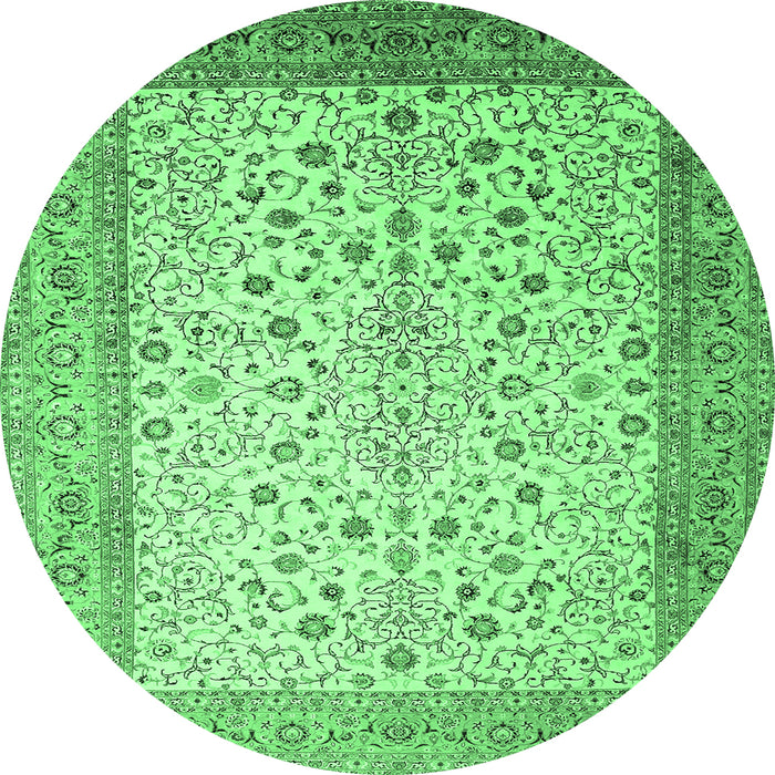 Round Persian Emerald Green Traditional Rug, tr218emgrn