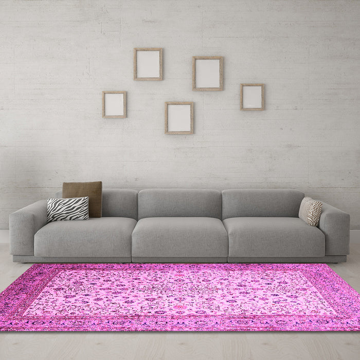 Machine Washable Persian Pink Traditional Rug in a Living Room, wshtr218pnk