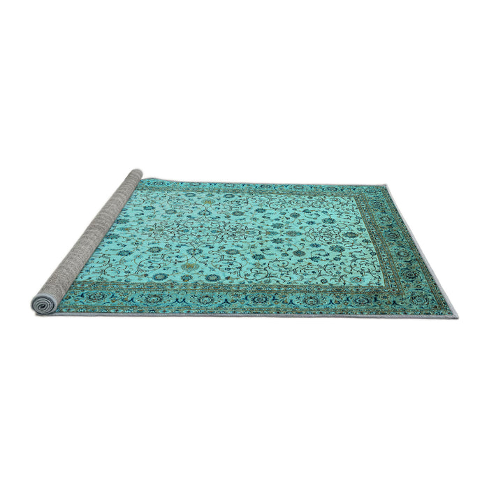 Sideview of Machine Washable Persian Light Blue Traditional Rug, wshtr218lblu