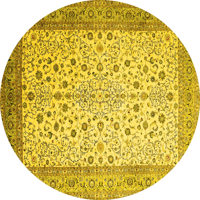 Round Persian Yellow Traditional Rug, tr218yw