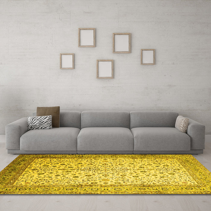 Machine Washable Persian Yellow Traditional Rug in a Living Room, wshtr218yw