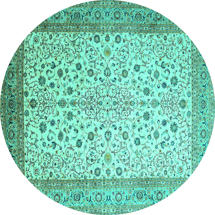 Round Machine Washable Persian Turquoise Traditional Area Rugs, wshtr218turq