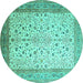 Round Machine Washable Persian Turquoise Traditional Area Rugs, wshtr218turq