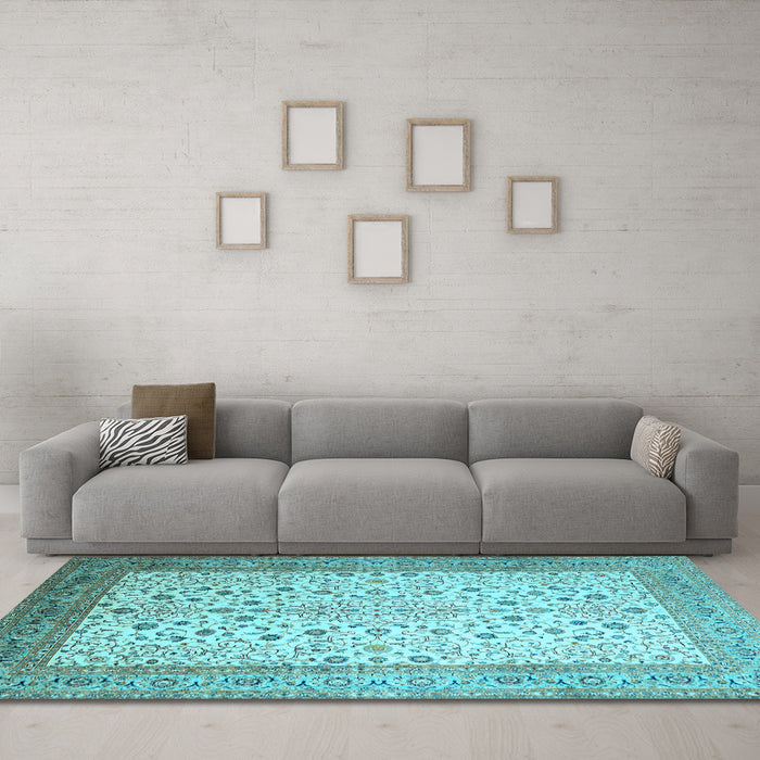 Machine Washable Persian Light Blue Traditional Rug in a Living Room, wshtr218lblu