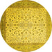 Round Machine Washable Persian Yellow Traditional Rug, wshtr218yw