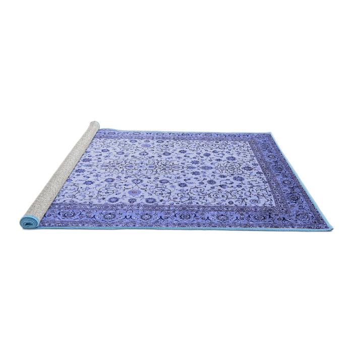 Sideview of Machine Washable Persian Blue Traditional Rug, wshtr218blu