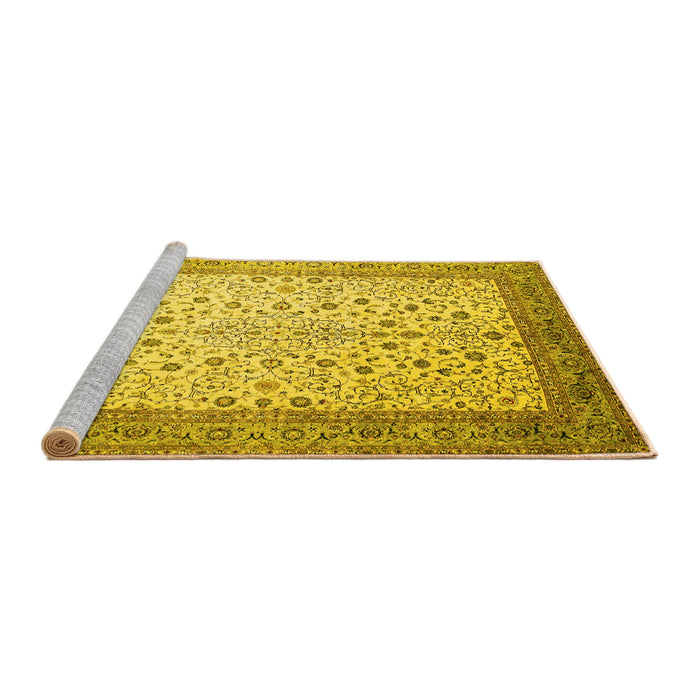 Sideview of Machine Washable Persian Yellow Traditional Rug, wshtr218yw