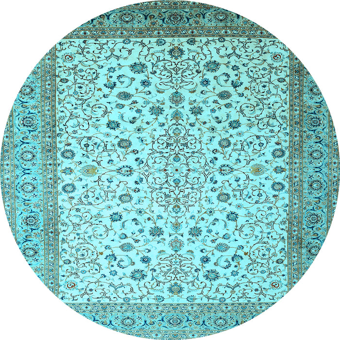 Round Machine Washable Persian Light Blue Traditional Rug, wshtr218lblu