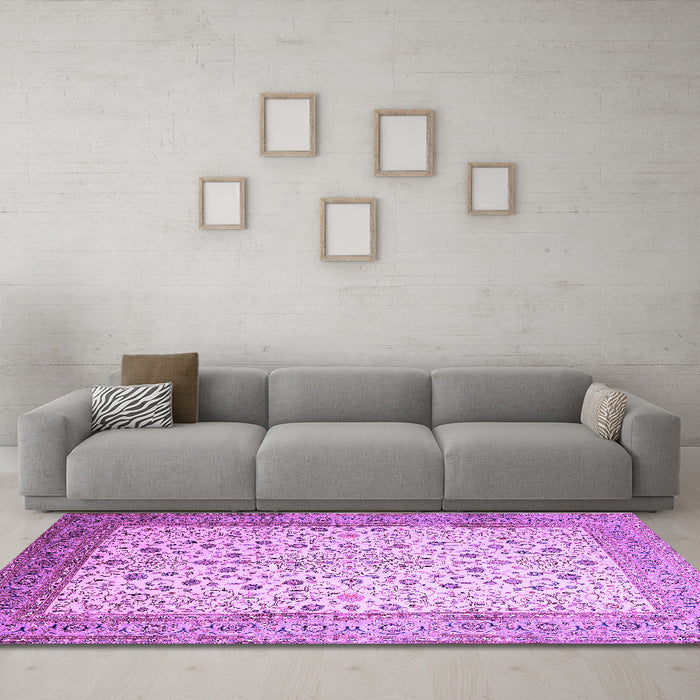 Machine Washable Persian Purple Traditional Area Rugs in a Living Room, wshtr218pur