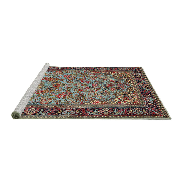 Sideview of Machine Washable Traditional Green Rug, wshtr2190