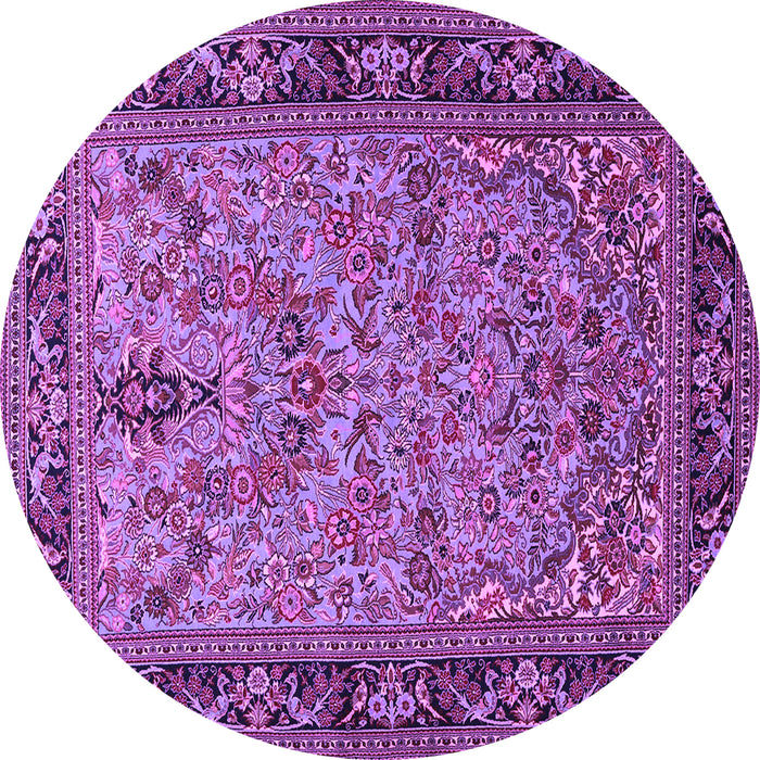 Round Machine Washable Persian Purple Traditional Area Rugs, wshtr2190pur
