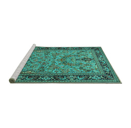 Sideview of Machine Washable Persian Turquoise Traditional Area Rugs, wshtr2190turq