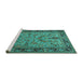 Sideview of Machine Washable Persian Turquoise Traditional Area Rugs, wshtr2190turq