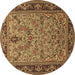 Round Machine Washable Persian Brown Traditional Rug, wshtr2190brn