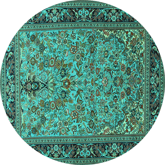 Round Machine Washable Persian Turquoise Traditional Area Rugs, wshtr2190turq