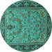 Round Machine Washable Persian Turquoise Traditional Area Rugs, wshtr2190turq