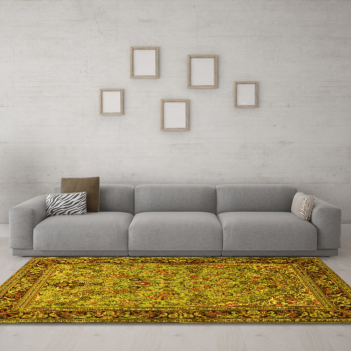 Machine Washable Persian Yellow Traditional Rug in a Living Room, wshtr2190yw
