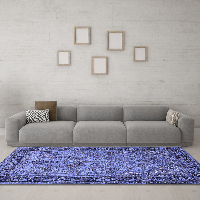 Machine Washable Persian Blue Traditional Rug in a Living Room, wshtr2190blu