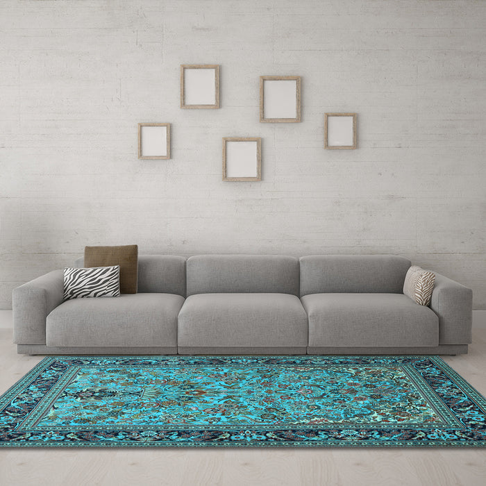Machine Washable Persian Light Blue Traditional Rug in a Living Room, wshtr2190lblu