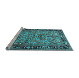 Sideview of Machine Washable Persian Light Blue Traditional Rug, wshtr2190lblu