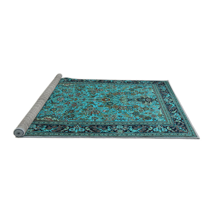 Sideview of Machine Washable Persian Light Blue Traditional Rug, wshtr2190lblu