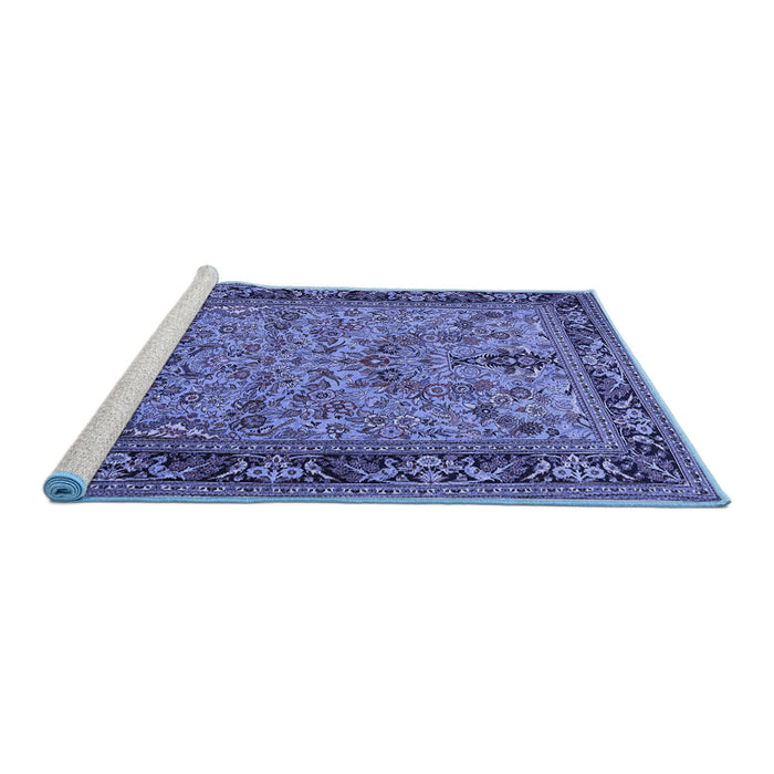 Sideview of Machine Washable Persian Blue Traditional Rug, wshtr2190blu