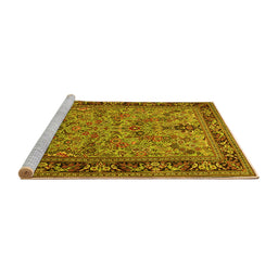 Sideview of Machine Washable Persian Yellow Traditional Rug, wshtr2190yw