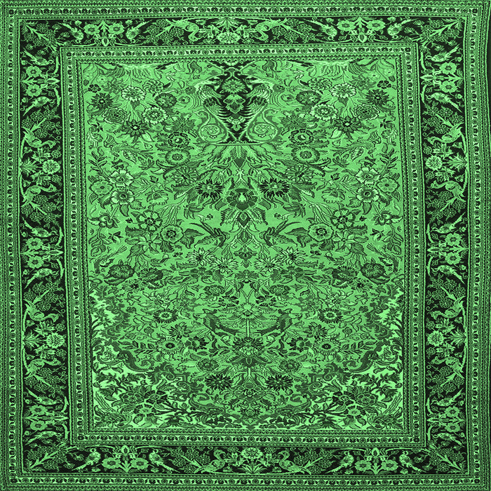 Square Machine Washable Persian Emerald Green Traditional Area Rugs, wshtr2190emgrn