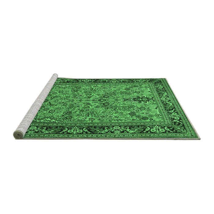 Sideview of Machine Washable Persian Emerald Green Traditional Area Rugs, wshtr2190emgrn
