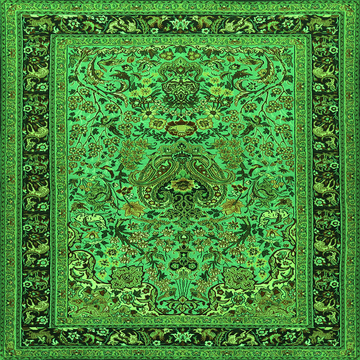 Round Machine Washable Persian Green Traditional Area Rugs, wshtr2191grn