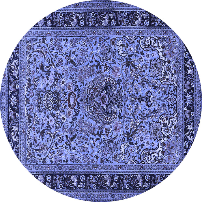 Round Machine Washable Persian Blue Traditional Rug, wshtr2191blu