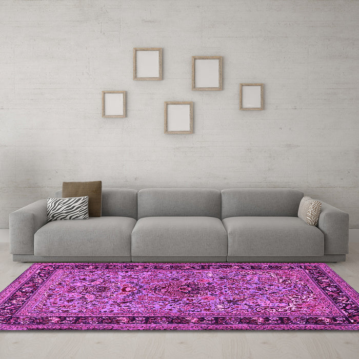 Machine Washable Persian Pink Traditional Rug in a Living Room, wshtr2191pnk