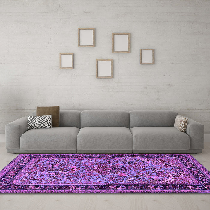 Machine Washable Persian Purple Traditional Area Rugs in a Living Room, wshtr2191pur