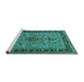 Sideview of Machine Washable Persian Turquoise Traditional Area Rugs, wshtr2191turq