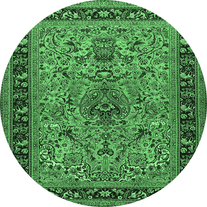 Round Persian Emerald Green Traditional Rug, tr2191emgrn