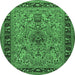 Round Machine Washable Persian Emerald Green Traditional Area Rugs, wshtr2191emgrn