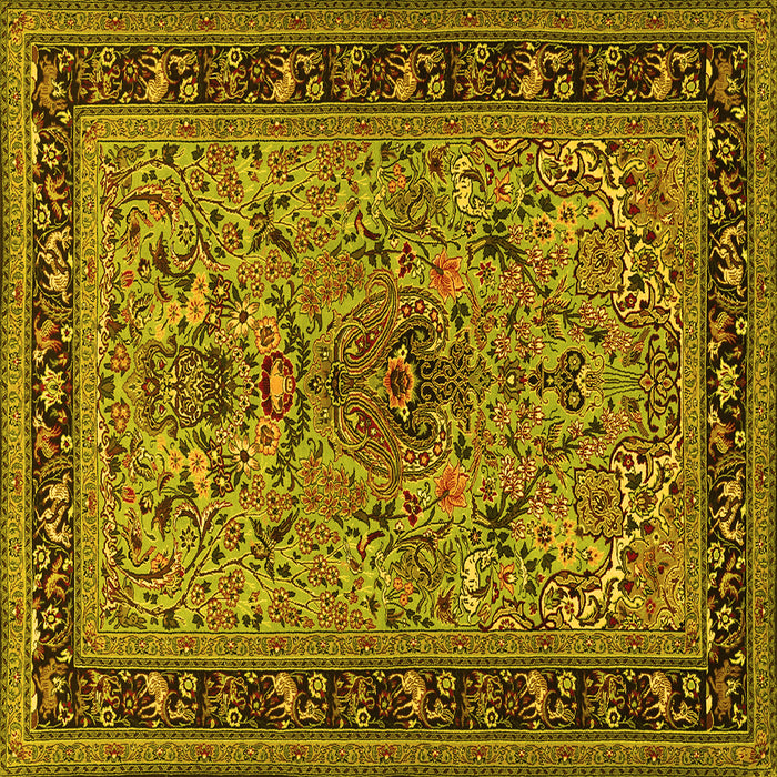 Square Machine Washable Persian Yellow Traditional Rug, wshtr2191yw