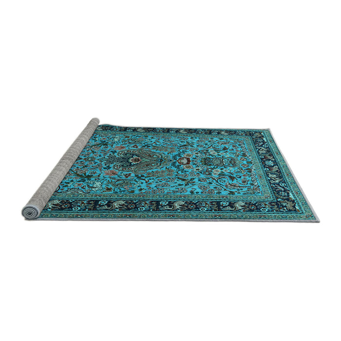 Sideview of Machine Washable Persian Light Blue Traditional Rug, wshtr2191lblu