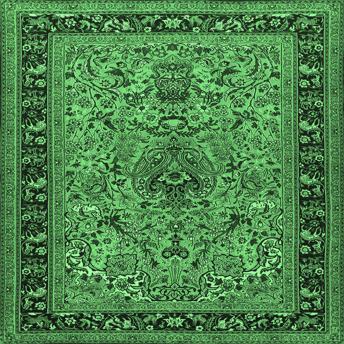 Square Persian Emerald Green Traditional Rug, tr2191emgrn