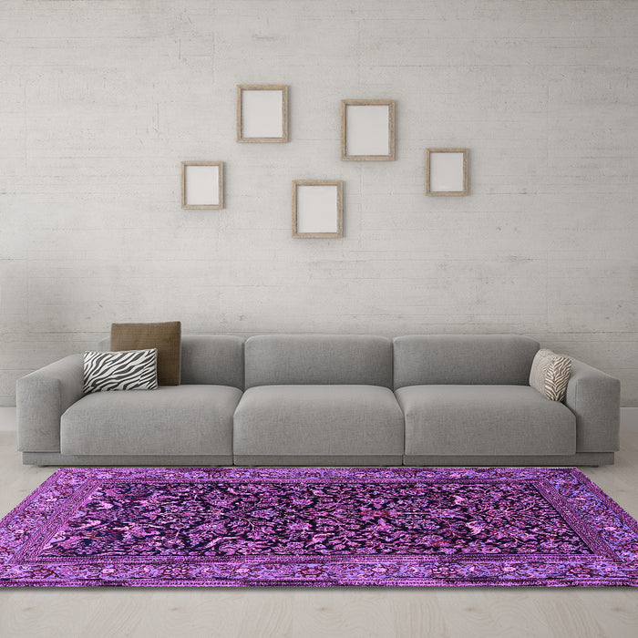 Machine Washable Persian Purple Traditional Area Rugs in a Living Room, wshtr2192pur