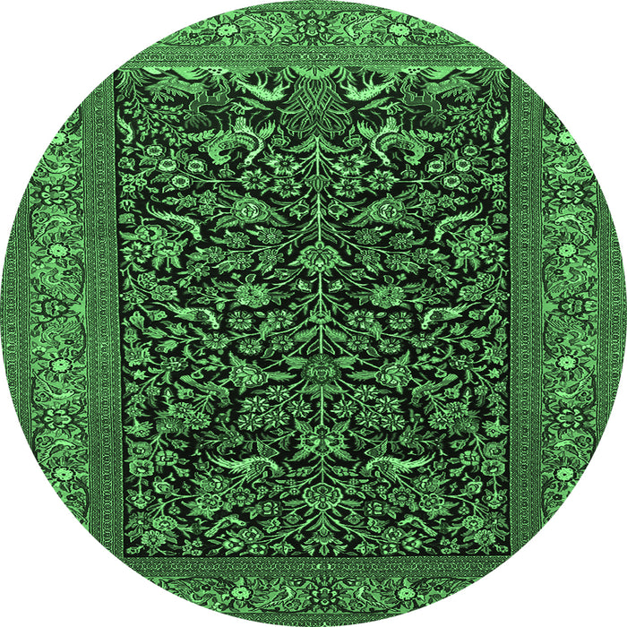 Round Machine Washable Persian Emerald Green Traditional Area Rugs, wshtr2192emgrn