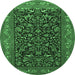 Round Machine Washable Persian Emerald Green Traditional Area Rugs, wshtr2192emgrn