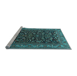 Sideview of Machine Washable Persian Light Blue Traditional Rug, wshtr2192lblu