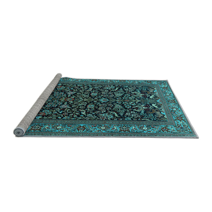 Sideview of Machine Washable Persian Light Blue Traditional Rug, wshtr2192lblu