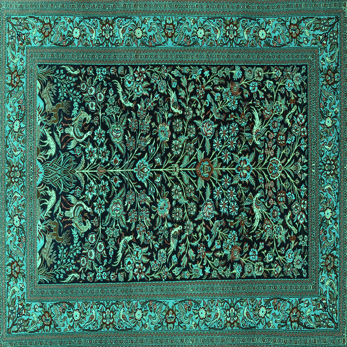 Square Machine Washable Persian Turquoise Traditional Area Rugs, wshtr2192turq